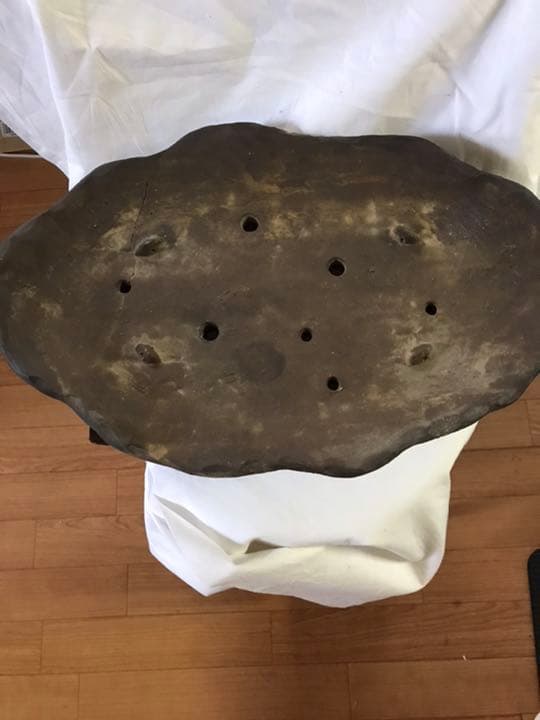 盆栽鉢　ヒラ鉢①時代大型盆栽鉢詳細不明希少山野草盆栽苔盆栽鉢南蛮鉢葉形盆栽鉢水石