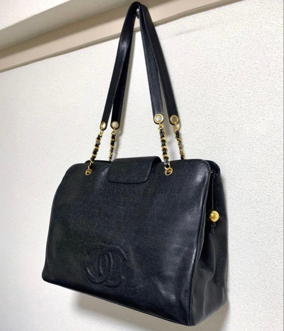 ヴィンテージ★CHANEL スーパーモデルバッグ　ボストン　キャビアスキン　黒