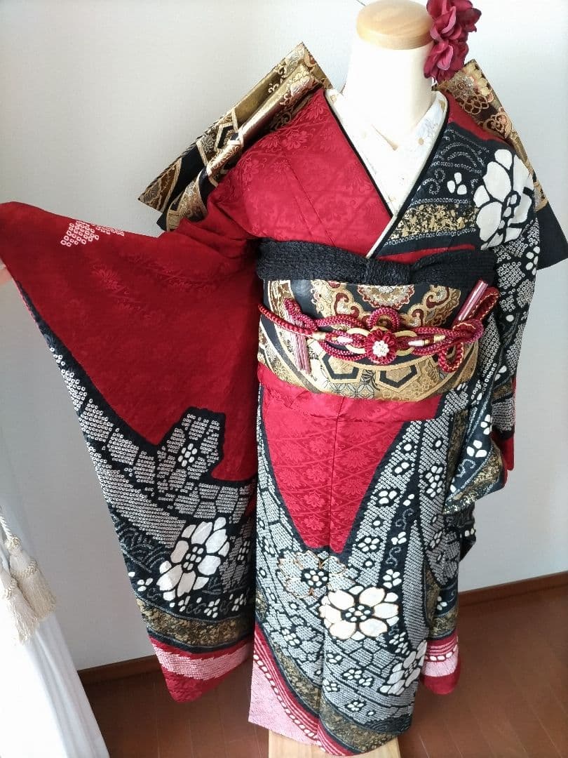 けーまま様　451.絞り　振袖7点セット　正絹フルセット　成人式
