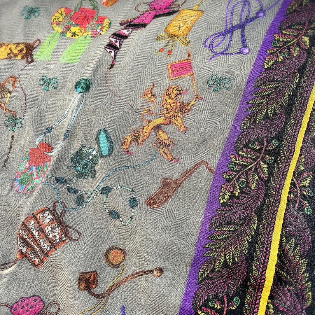 ETRO エトロ イタリア製 カシミヤ シルク ストール 総柄 オーナメント柄