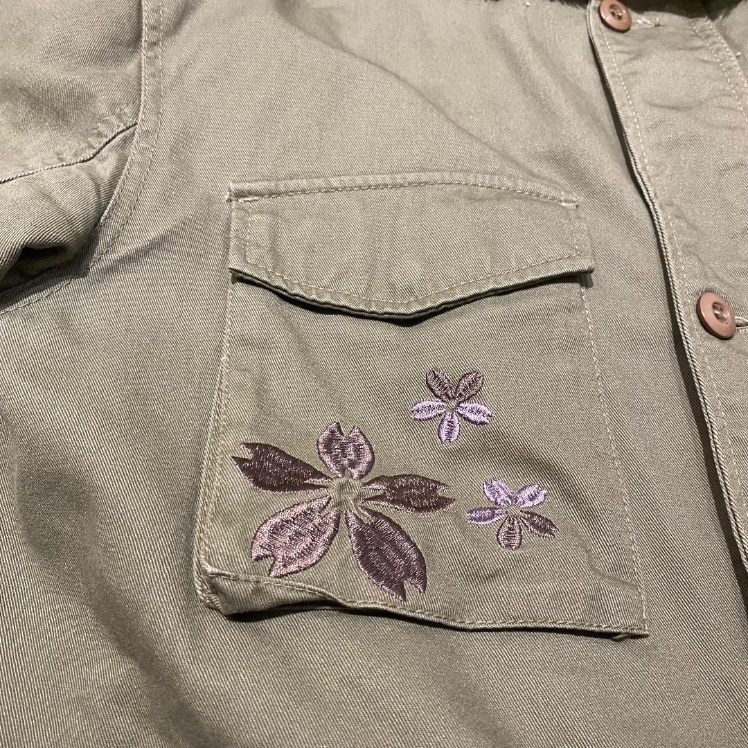 雅結 平成 アーカイブ カーキ 和柄 桜 刺繍 コンバットパーカー モッズコート